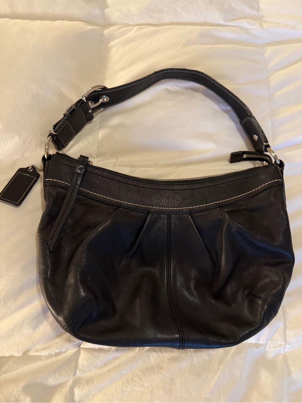 Coach Black Leather Shoulder Hobo with Silver Hardware